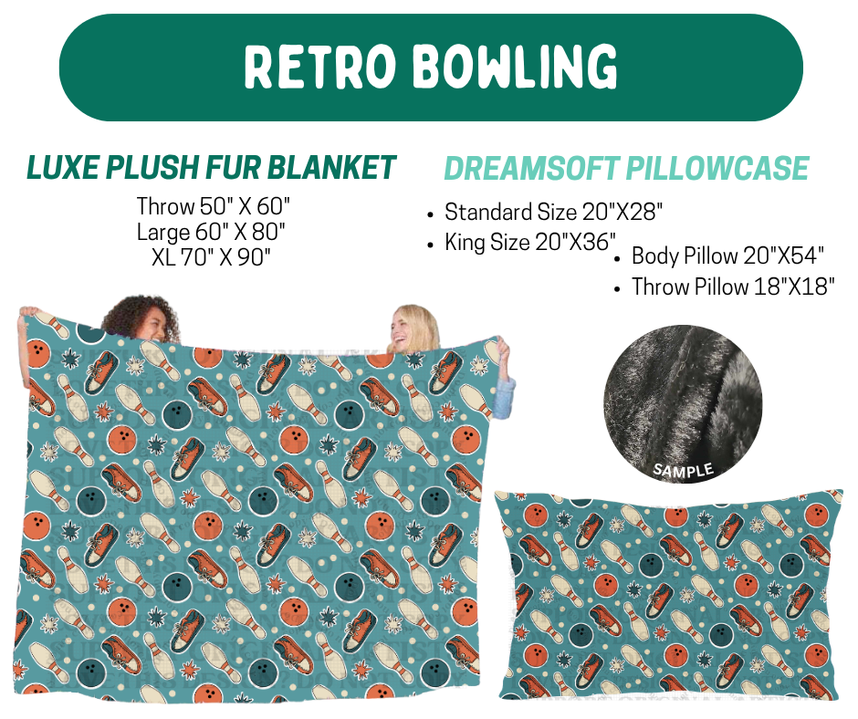 Preorder! Closes 10/12. ETA Jan. Retro Bowling Luxe Plush Fur Blanket and/or DreamSoft Pillowcase