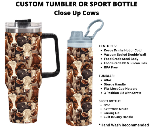 Close Up Cows Custom Tumbler or Sport Bottle