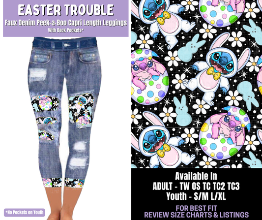 Preorder! Closes 1/22. ETA April. Easter Trouble Capri Faux Denim Peekaboo