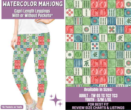 Preorder! Closes 1/14. ETA April. Watercolor Mahjong Capri Length Leggings w/wo Pockets