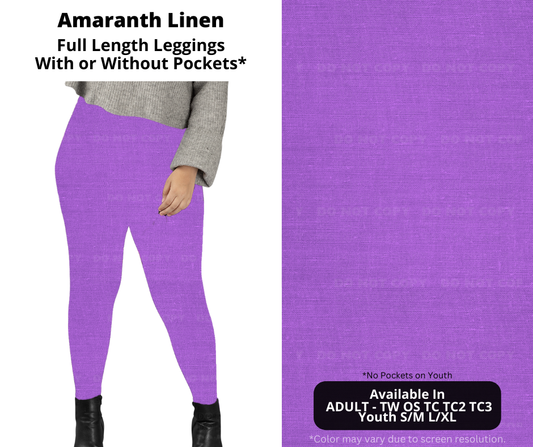 Preorder! Closes 1/8. ETA April. Amaranth Linen Full Length Leggings w/wo Pockets