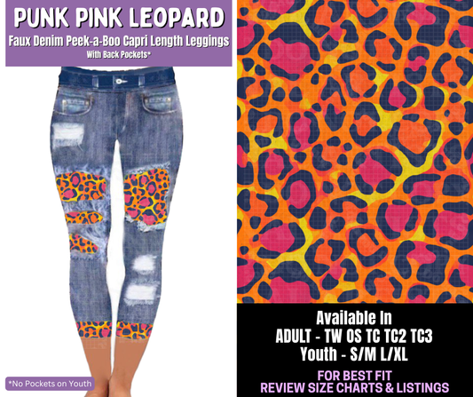Preorder! Closes 12/18. ETA March. Punk Pink Leopard Capri Faux Denim Peekaboo