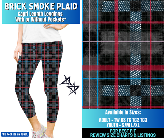 Preorder! Closes 12/17. ETA March. Brick Smoke Plaid Capri Length Leggings w/wo Pockets