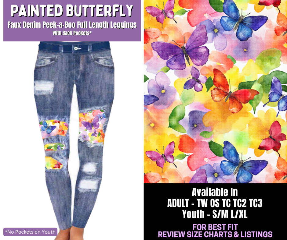 Preorder! Closes 12/18. ETA March. Painted Butterfly Full Length Faux Denim Peekaboo
