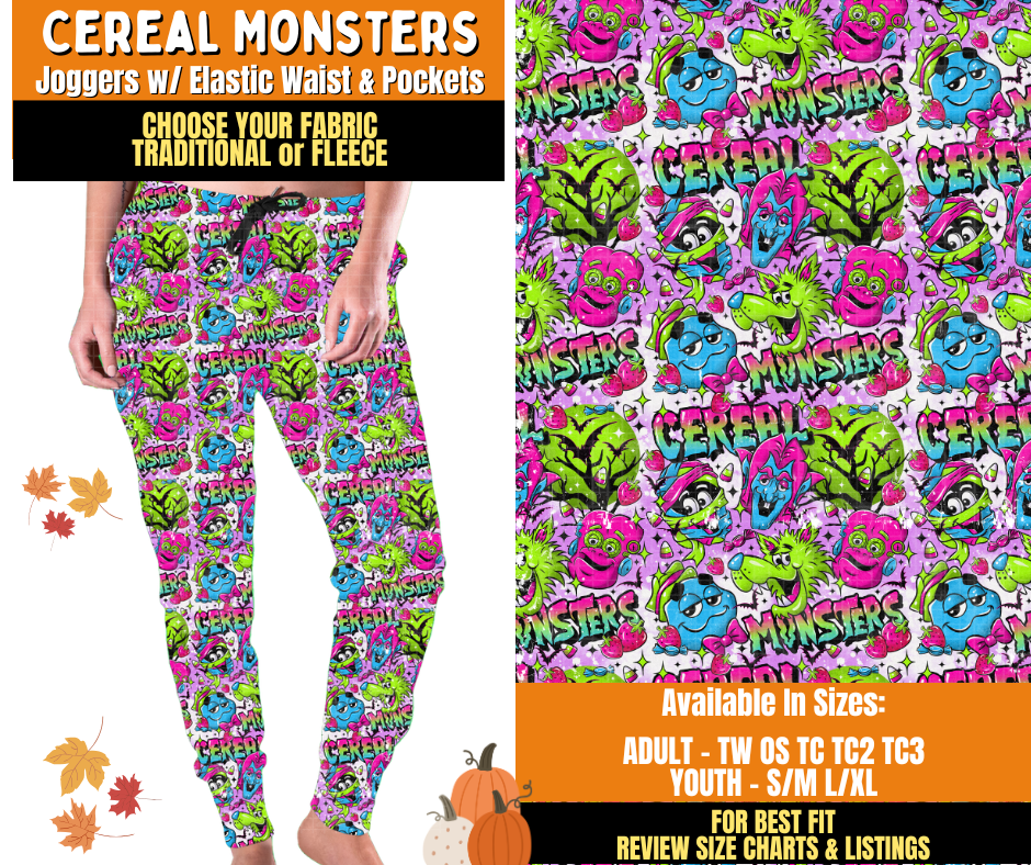 Preorder! Closes 7/16. ETA Oct. Cereal Monsters Joggers Choose Fleece or Traditional