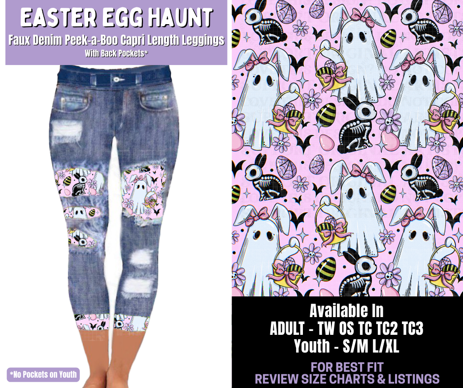 Preorder! Closes 1/22. ETA April. Easter Egg Haunt Capri Faux Denim Peekaboo