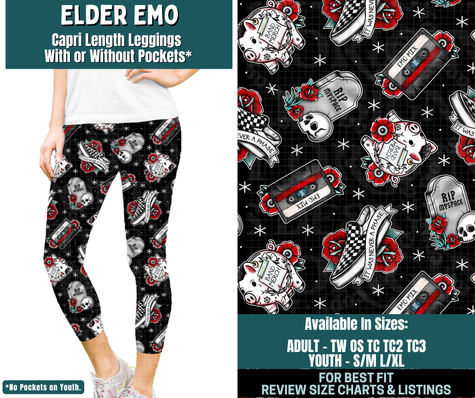 Preorder! Closes 2/5. ETA May. Elder Emo Capri Length Leggings w/wo Pockets