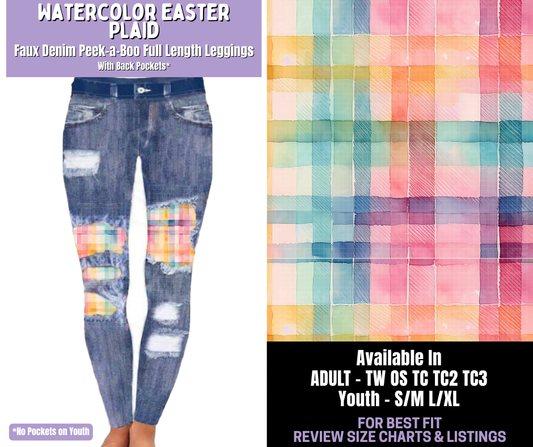 Preorder! Closes 1/22. ETA April. Watercolor Easter Plaid Full Length Faux Denim Peekaboo