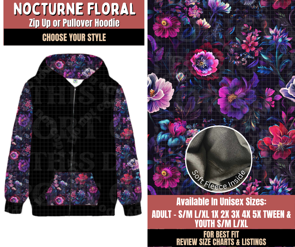 Preorder! Closes 10/22. ETA Jan. Nocturne Floral Zip-Up or Pullover Hoodie