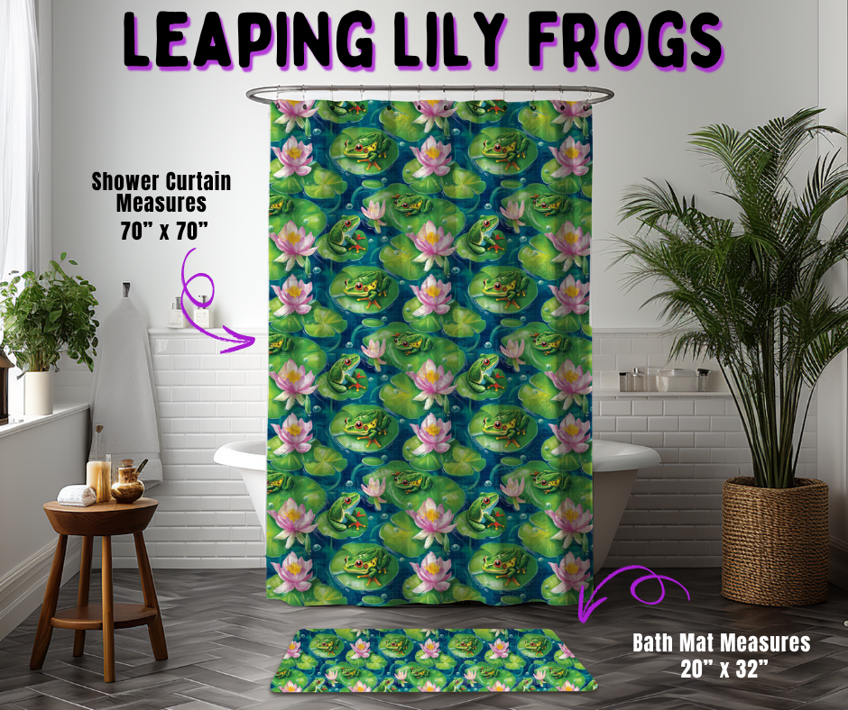 Preorder! Closes 10/21. ETA Jan. Leaping Lily Frogs Custom Shower Curtain and/or Bath Mat