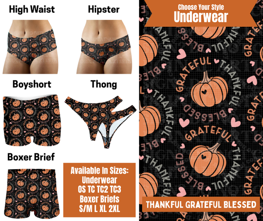 Preorder! Closes 7/30. ETA Oct. Thankful Grateful Blessed Hipster, High Waist, Boyshort, & Thong Underwear & Boxer Briefs
