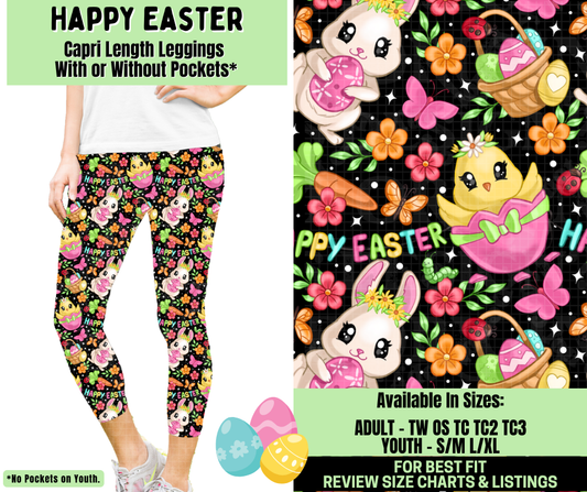 Preorder! Closes 1/19. ETA April. Happy Easter Capri Length Leggings w/wo Pockets