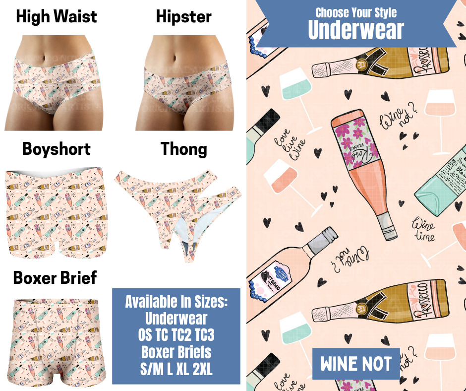 Preorder! Closes 8/26. ETA Nov. Wine Not Hipster, High Waist, Boyshort, & Thong Underwear & Boxer Briefs