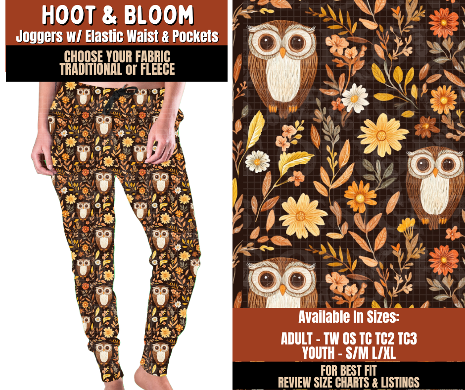 Preorder! Closes 7/20. ETA Oct. Hoot & Bloom Joggers Choose Fleece or Traditional