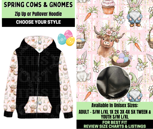 Preorder! Closes 1/19. ETA April. Spring Cows & Gnomes Zip-Up or Pullover Hoodie