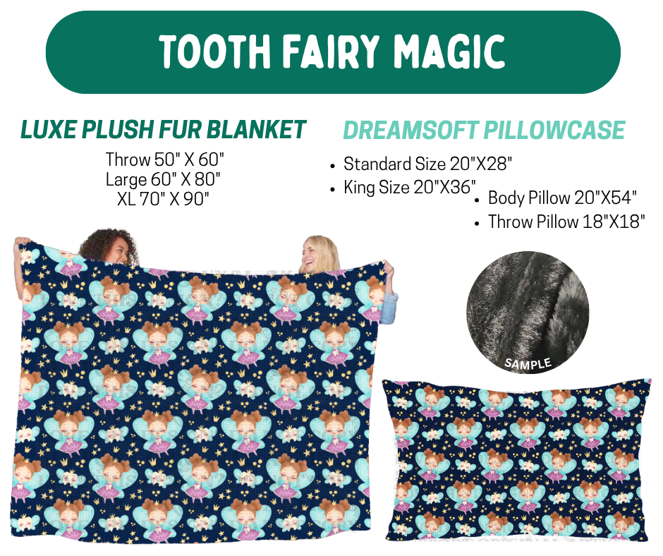 Preorder! Closes 10/12. ETA Jan. Tooth Fairy Magic Luxe Plush Fur Blanket and/or DreamSoft Pillowcase