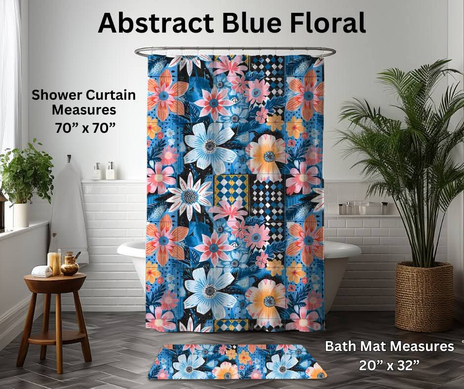 Abstract Blue Floral Custom Bath Mat