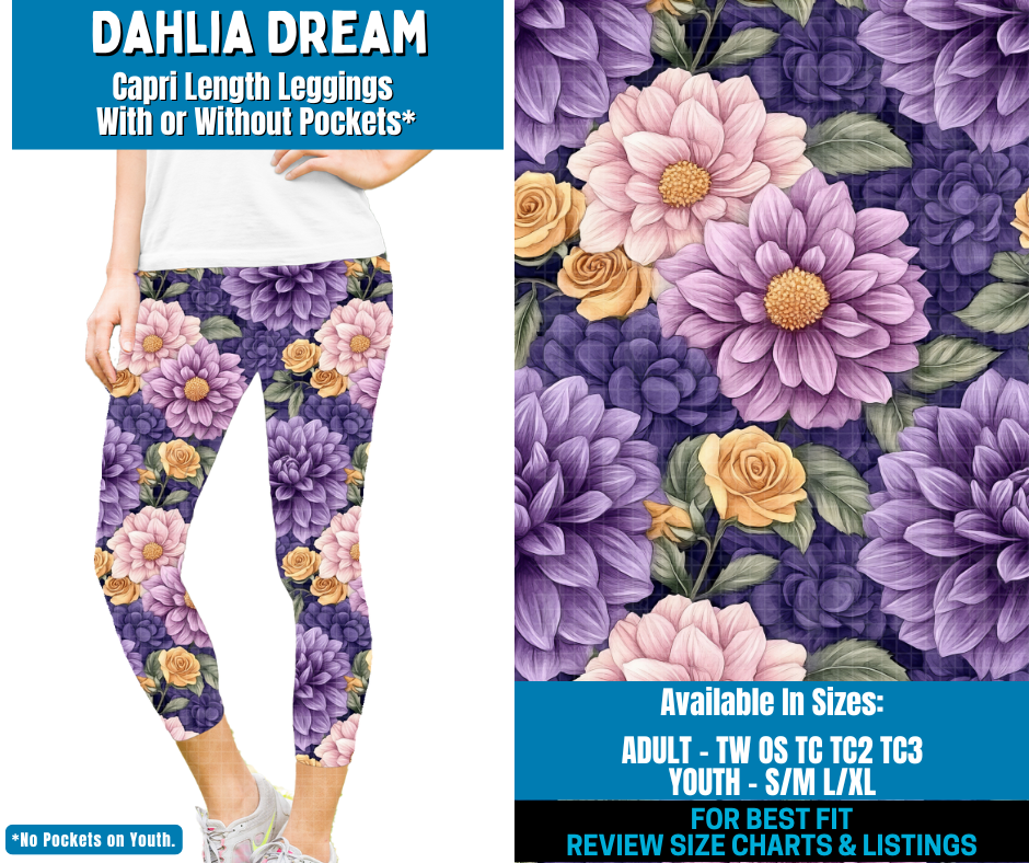 Preorder! Closes 2/2. ETA May. Dahlia Dream Capri Length Leggings w/wo Pockets