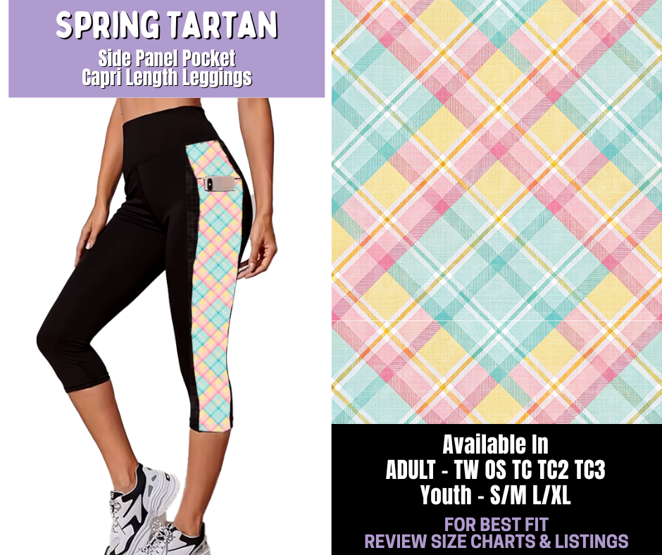 Preorder! Closes 1/22. ETA April. Spring Tartan Side Panel Pocket Capri Length Leggings