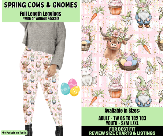 Preorder! Closes 1/19. ETA April. Spring Cows & Gnomes Full Length Leggings w/wo Pockets