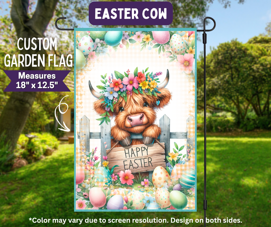 Preorder! Closes 11/9. ETA Feb. Easter Cow Garden Flag