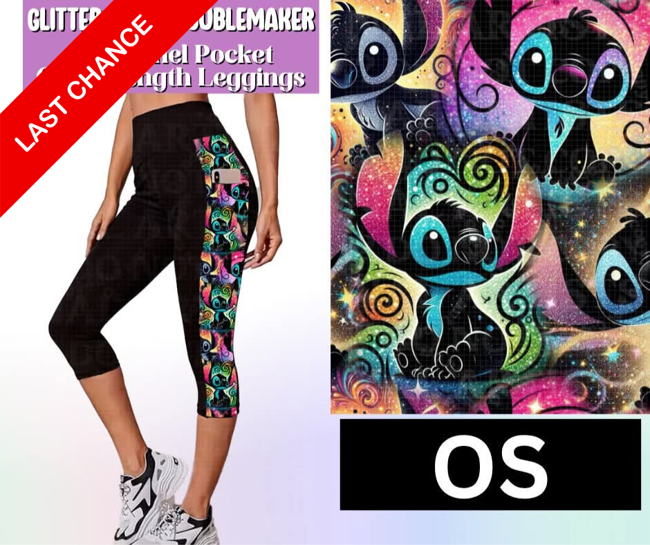 Glitter Mist Troublemaker Side Panel Pocket Capri Length Leggings