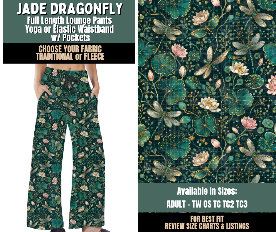 Preorder! Closes 9/17. ETA Dec. Jade Dragonfly Lounge Pants Choose Fleece or Traditional