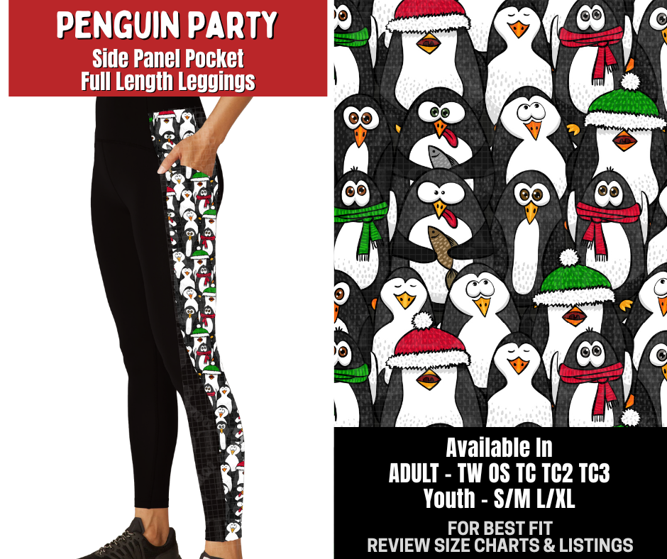 Preorder! Closes 8/31. ETA Dec. Penguin Party Side Panel Pocket Full Length Leggings