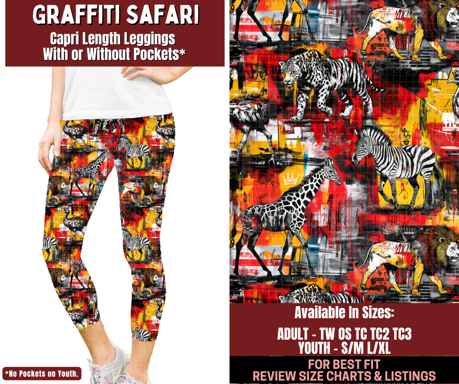 Preorder! Closes 2/4. ETA May. Graffiti Safari Capri Length Leggings w/wo Pockets