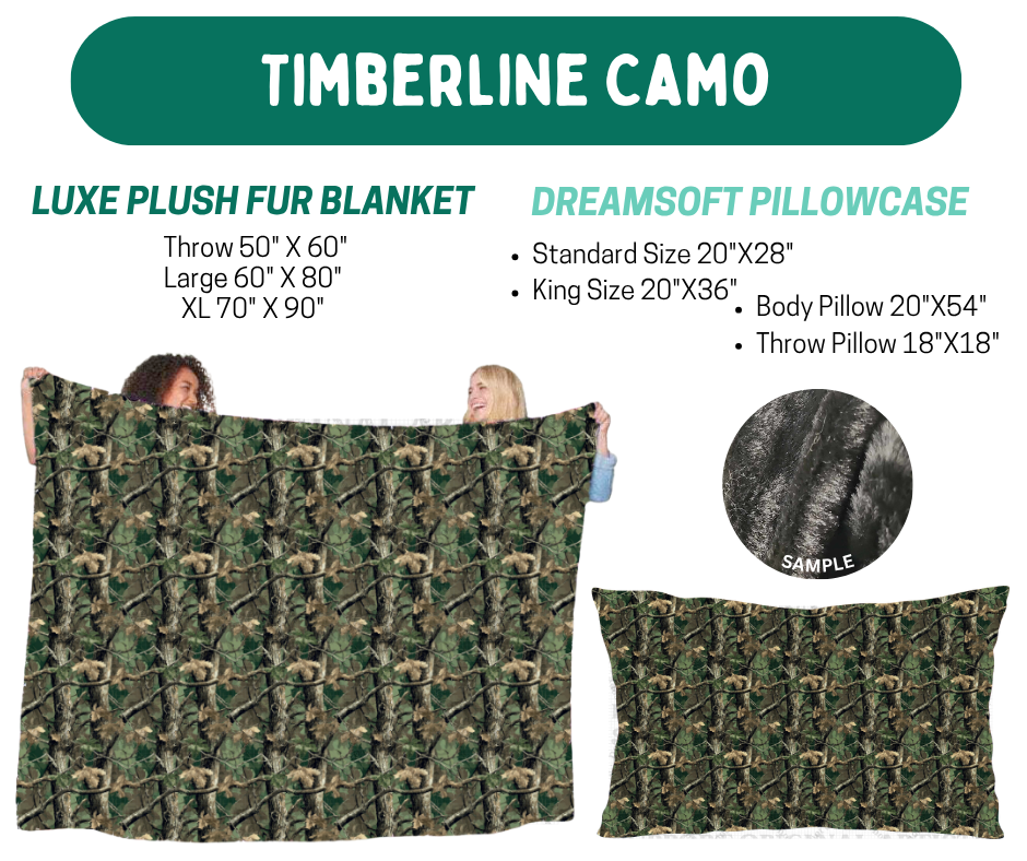 Preorder! Closes 10/12. ETA Jan. Timberline Camo Luxe Plush Fur Blanket and/or DreamSoft Pillowcase