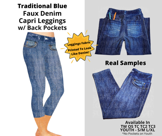 Preorder! Closes 12/24. ETA March. Traditional Blue Capri Faux Denim