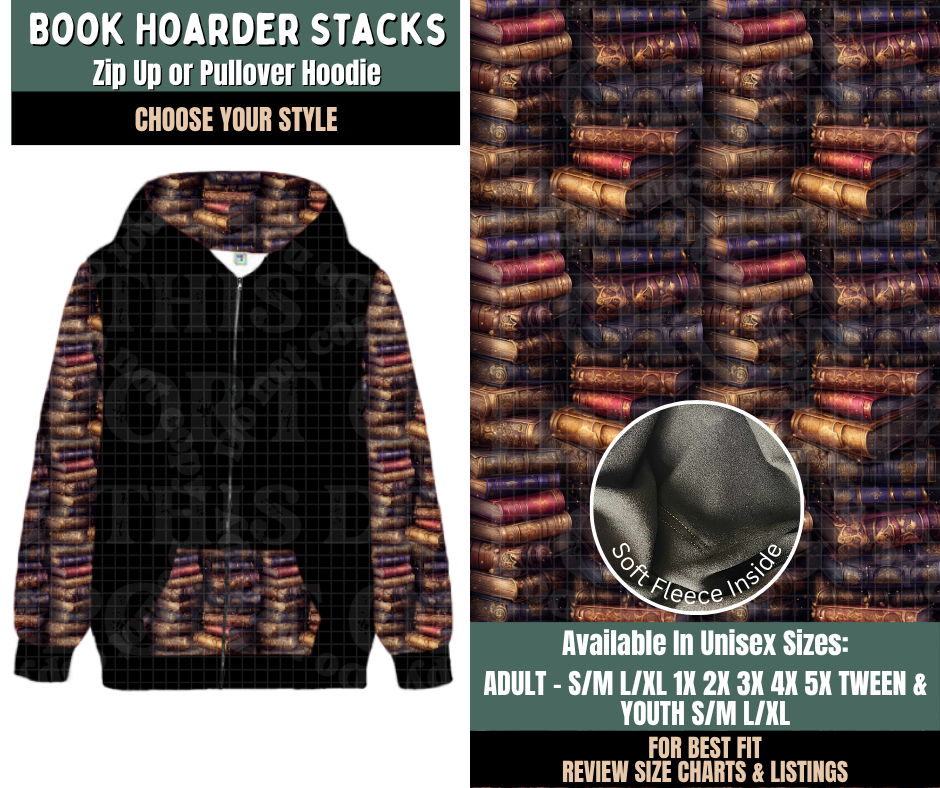 Preorder! Closes 9/17. ETA Dec. Book Hoarder Stacks Zip-Up or Pullover Hoodie