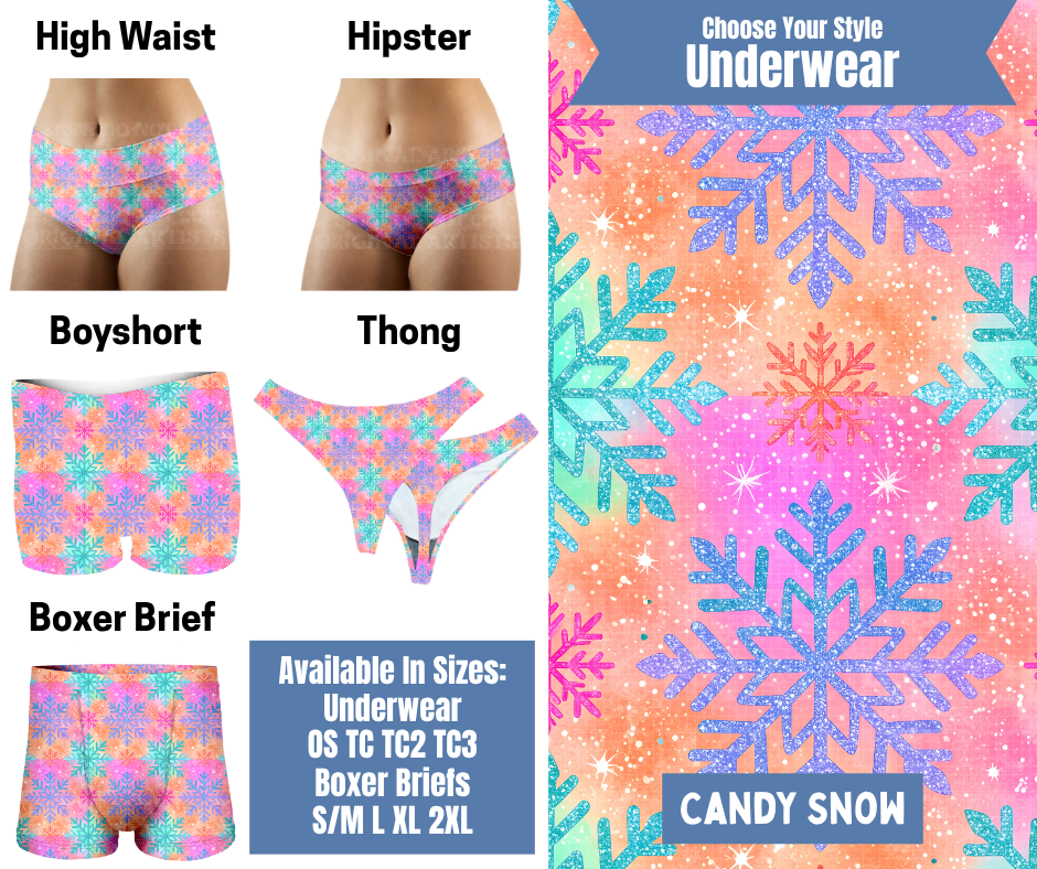 Preorder! Closes 8/26. ETA Nov. Candy Snow Hipster, High Waist, Boyshort, & Thong Underwear & Boxer Briefs