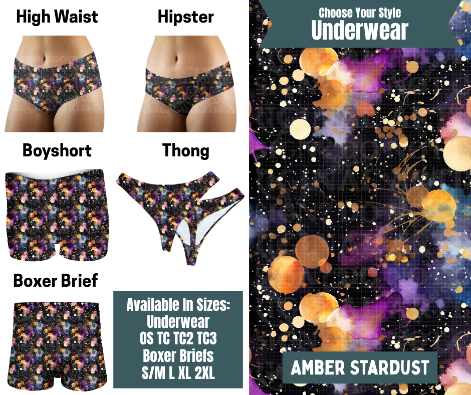 Preorder! Closes 9/30. ETA Dec. Amber Stardust Hipster, High Waist, Boyshort, & Thong Underwear & Boxer Briefs