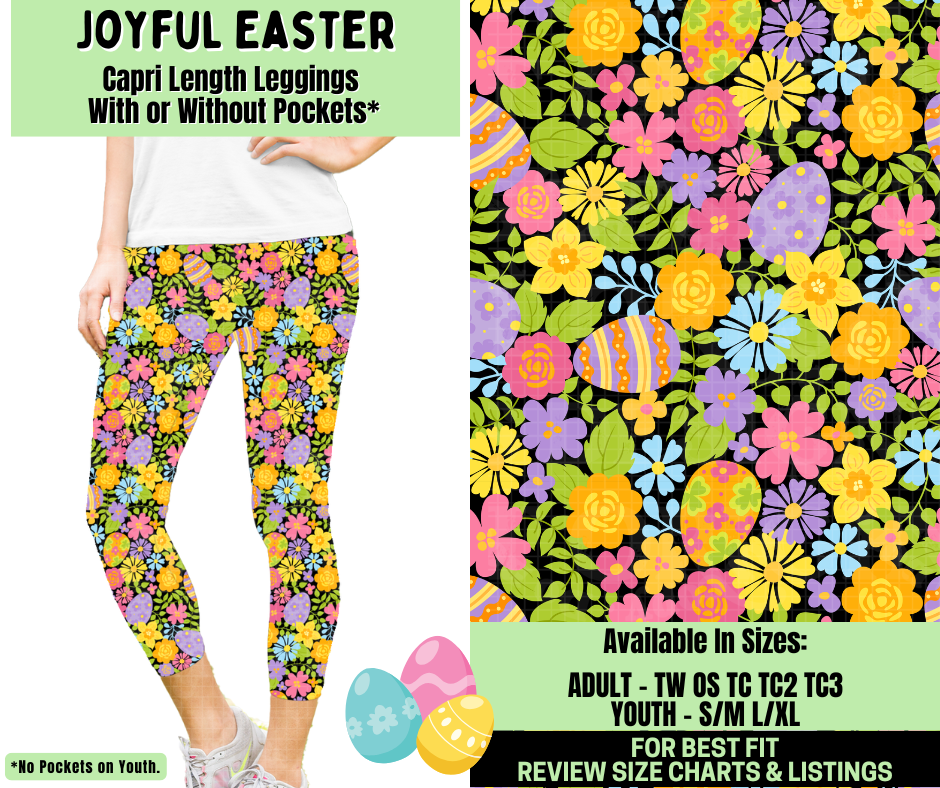 Preorder! Closes 1/19. ETA April. Joyful Easter Capri Length Leggings w/wo Pockets