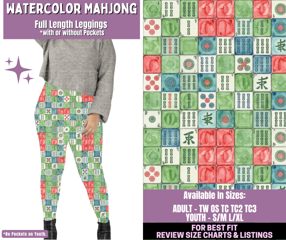 Preorder! Closes 1/14. ETA April. Watercolor Mahjong Full Length Leggings w/wo Pockets