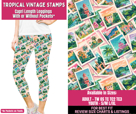 Preorder! Closes 12/31. ETA March. Tropical Vintage Stamps Full Length Capri Length Leggings w/wo Pockets