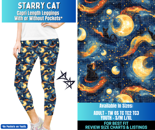 Preorder! Closes 12/17. ETA March. Starry Cat Capri Length Leggings w/wo Pockets