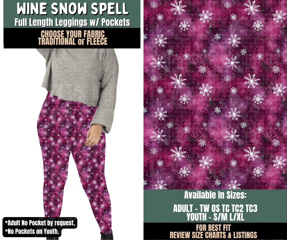 Preorder! Closes 9/17. ETA Dec. Wine Snow Spell Leggings Choose Fleece or Traditional
