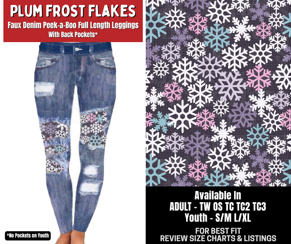 Preorder! Closes 8/31. ETA Dec. Plum Frost Flakes Full Length Faux Denim Peekaboo