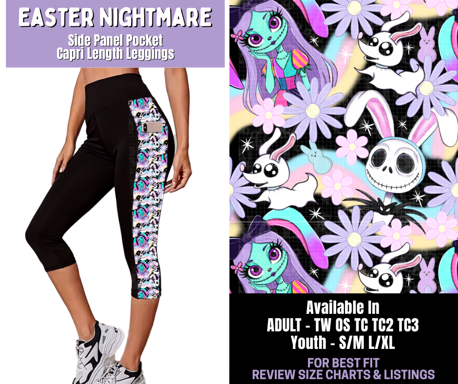 Preorder! Closes 1/22. ETA April. Easter Nightmare Side Panel Pocket Capri Length Leggings