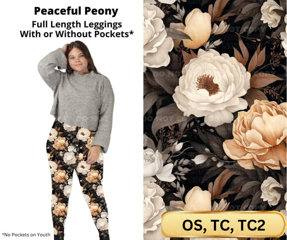 Peaceful Peony Full Length Leggings w/ Pockets