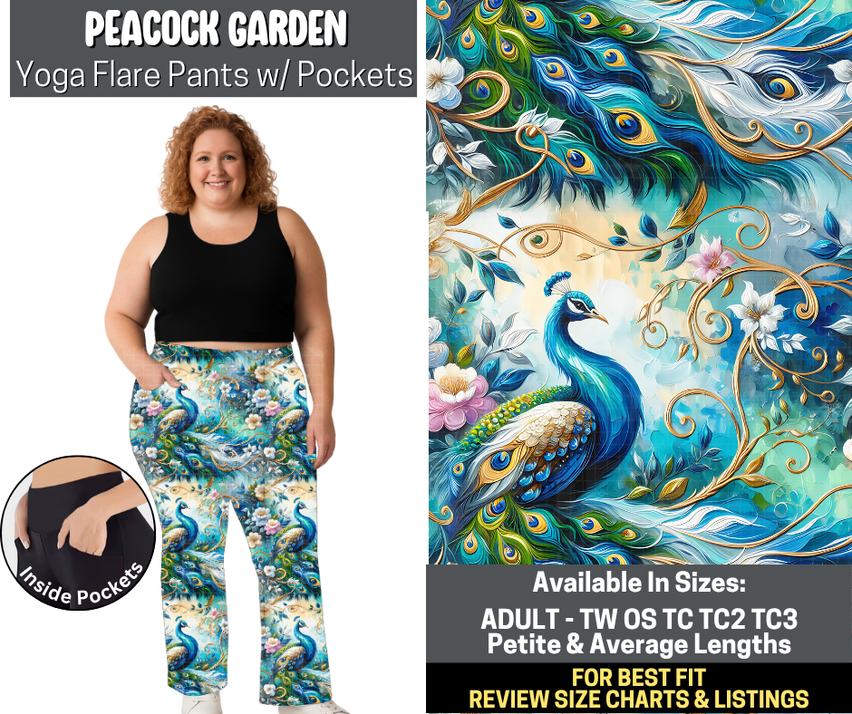 Preorder! Closes 5/19. ETA Aug. Peacock Garden Yoga Flare Pants