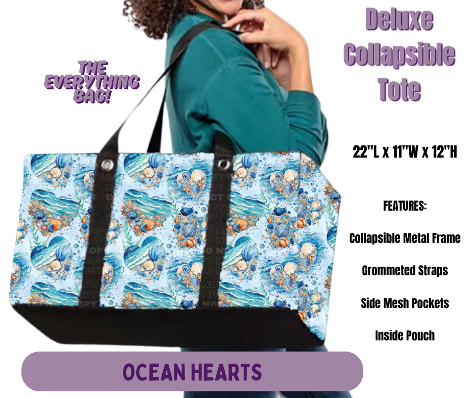 Preorder! Closes 5/14. ETA Aug. Ocean Hearts Collapsible Tote