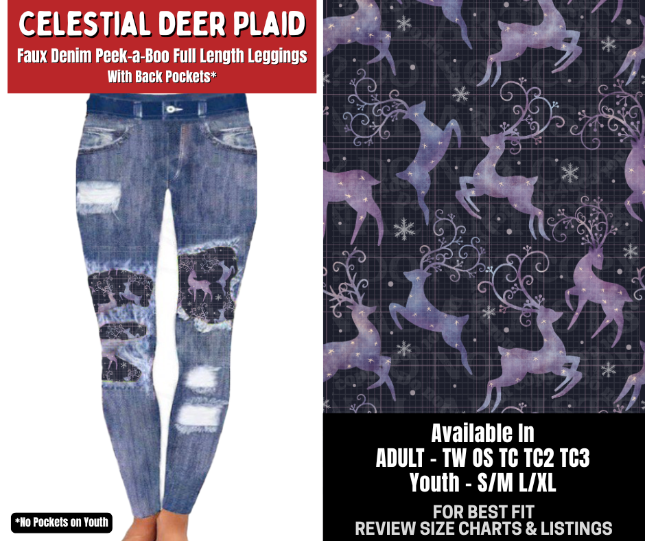 Preorder! Closes 8/31. ETA Dec. Celestial Deer Plaid Full Length Faux Denim Peekaboo