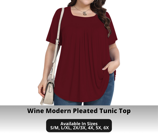 Preorder! Closes 10/30. ETA Jan. Wine Modern Pleated Tunic Top