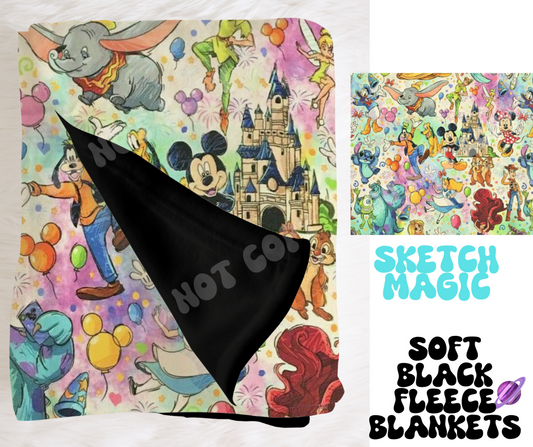 SKETCH MAGIC- SOFT BLACK FLEECE THROW BLANKET