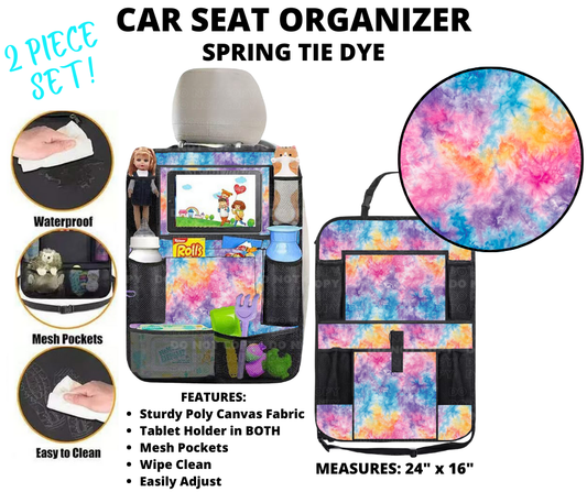 Preorder! Closes 1/2. ETA March. Spring Tie Dye Car Seat Organizer 2 Piece Set