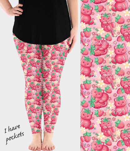 RTS - Strawberry Kitty Leggings w/ Pockets