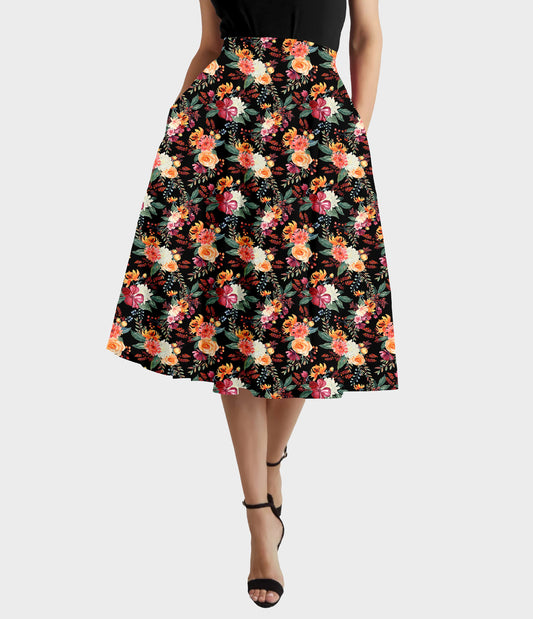 RTS - Sunset Floral Swing Skirt w/ Pockets